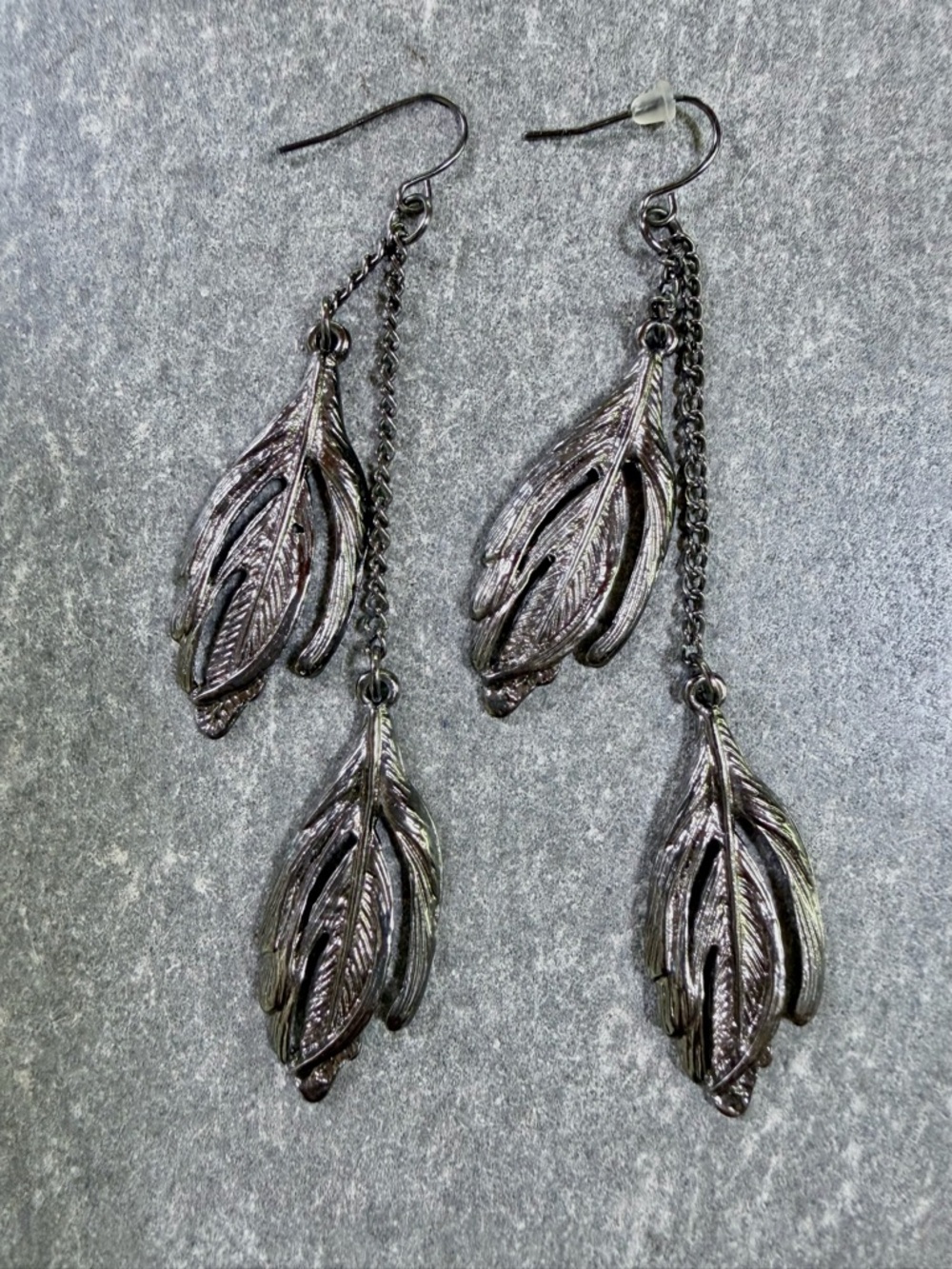 Double Feather Drop Dangle Earrings